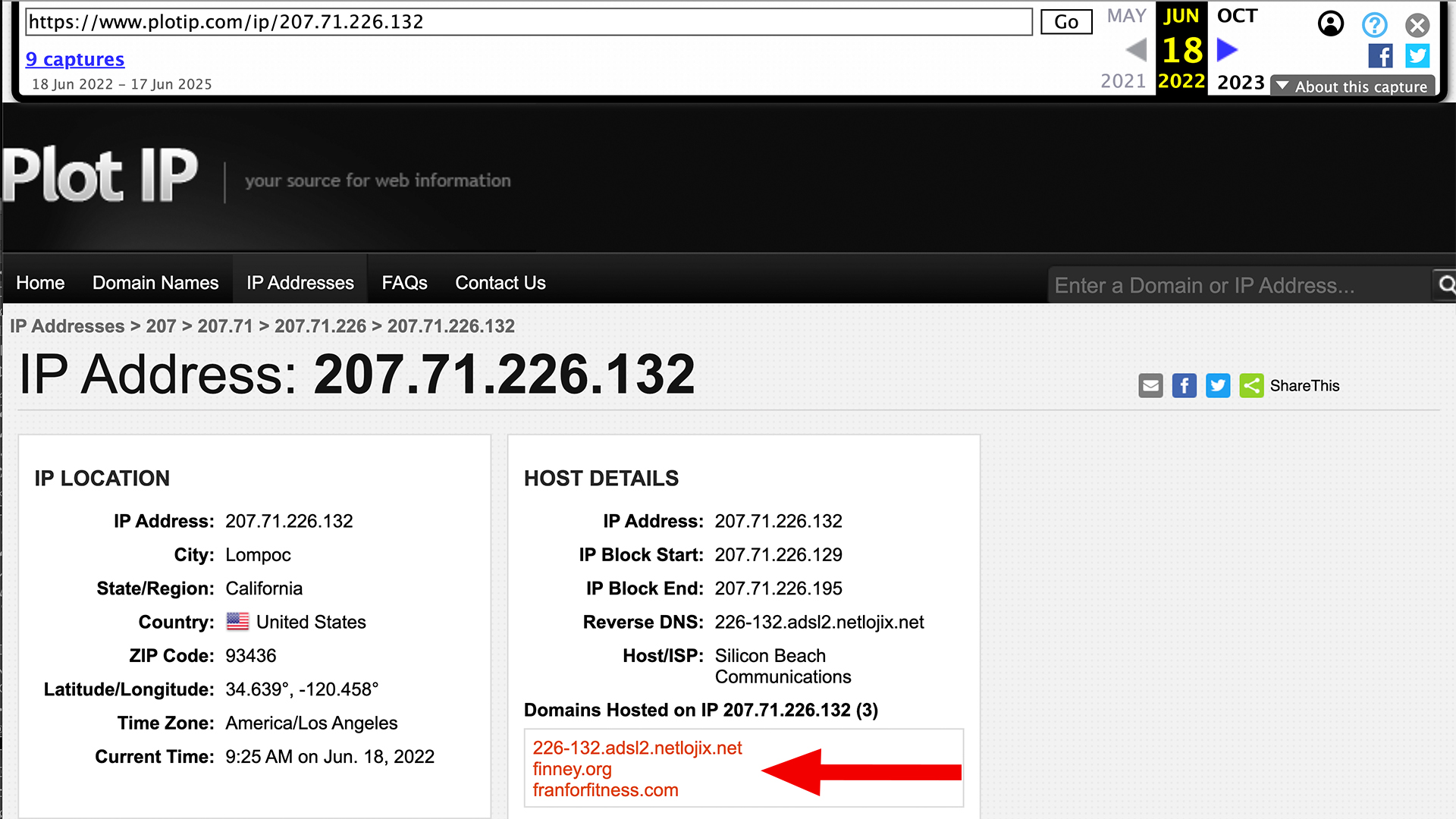 Webarchive snapshot Hal Finney&rsquo;s real IP address website hosting 207.71.226.132